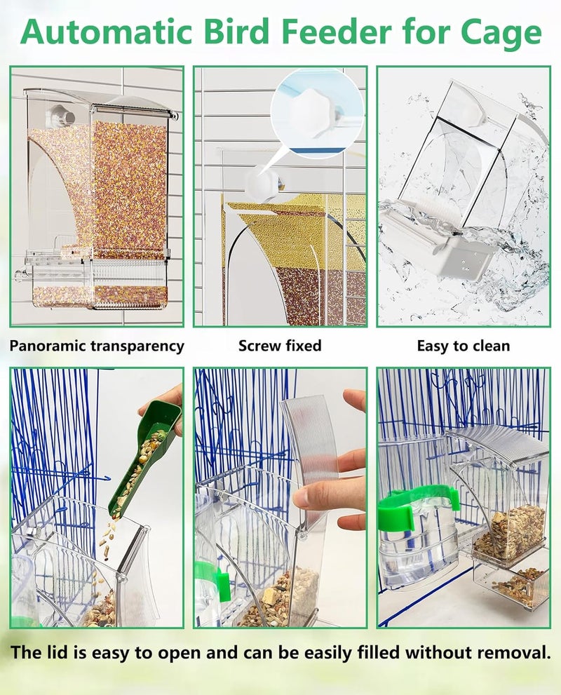 Hamiledyi مغذي طيور أوتوماتيكي شفاف من الأكريليك بدون فوضى لحبوب طيور الببغاء مع قاعدة لملحقات قفص الطيور للباراكيت والكناري والطيور المحبة والبادجي - Image 5
